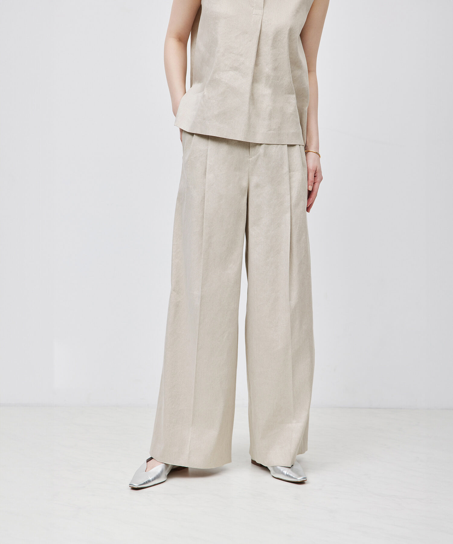 ROPE「ストレッチリネン2タックワイドパンツ/セットアップ対応」|その他|