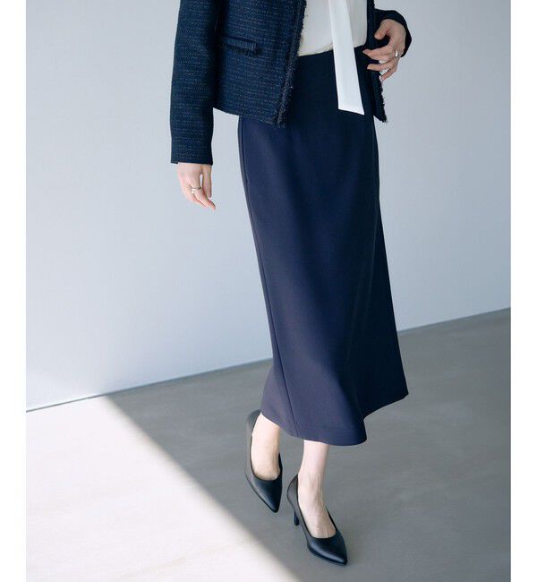 ROPE「トリアセダブルクロス ハイウエストタイトスカート/イージーケア・セットアップ対応・26SS」|スカート|ネイビー(40)