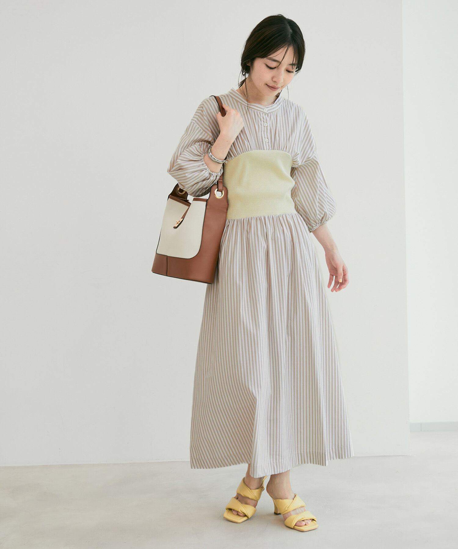 VIS「ストライプ＆無地ビスチェドッキングシャツワンピース」|その他|