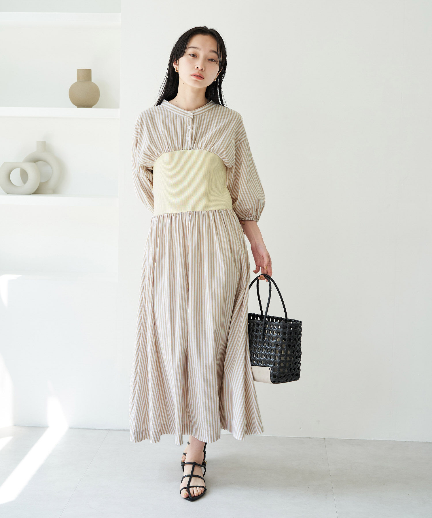 VIS「ストライプ＆無地ビスチェドッキングシャツワンピース」|その他|