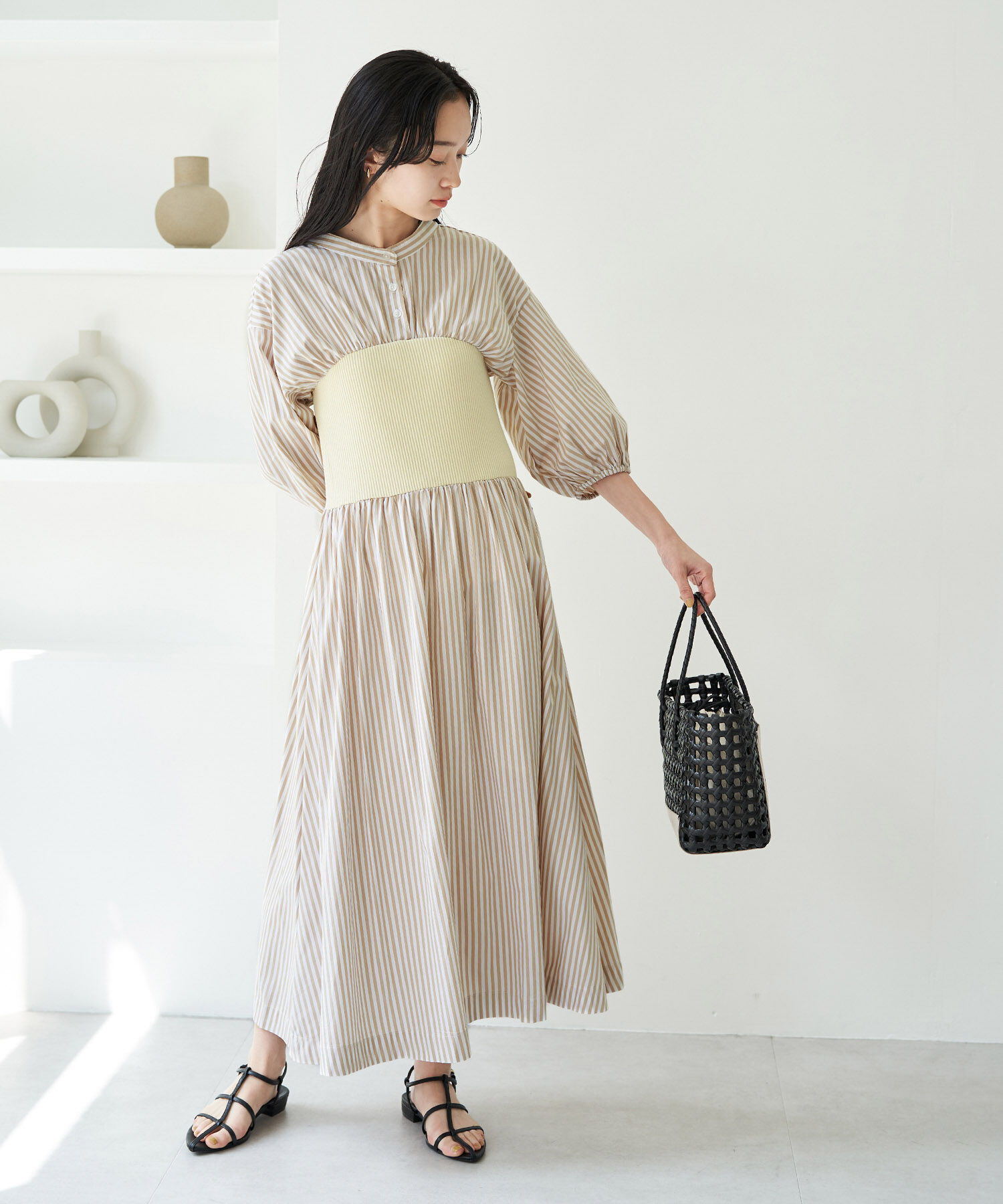 VIS「ストライプ＆無地ビスチェドッキングシャツワンピース」|その他|