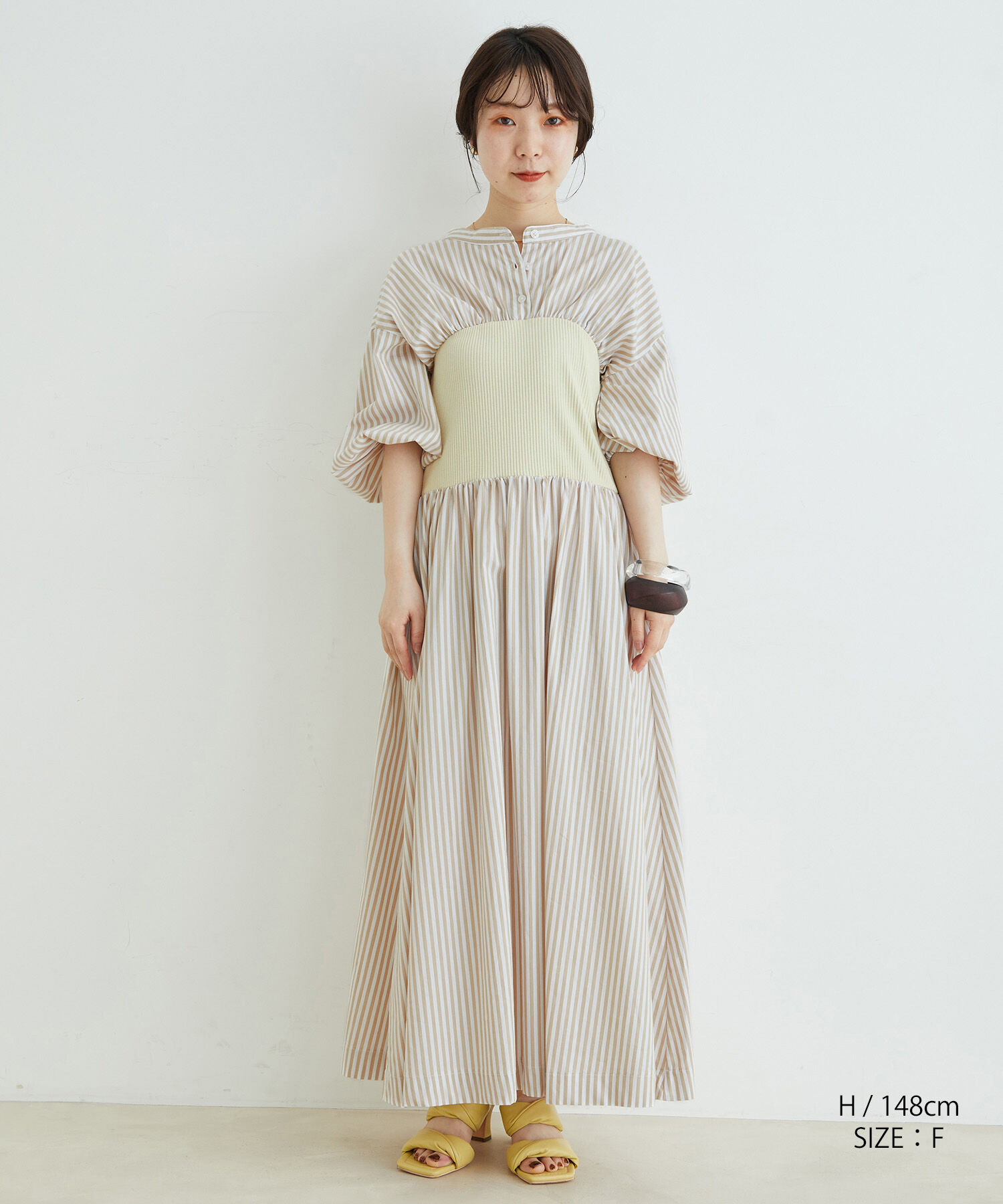 VIS「ストライプ＆無地ビスチェドッキングシャツワンピース」|その他|