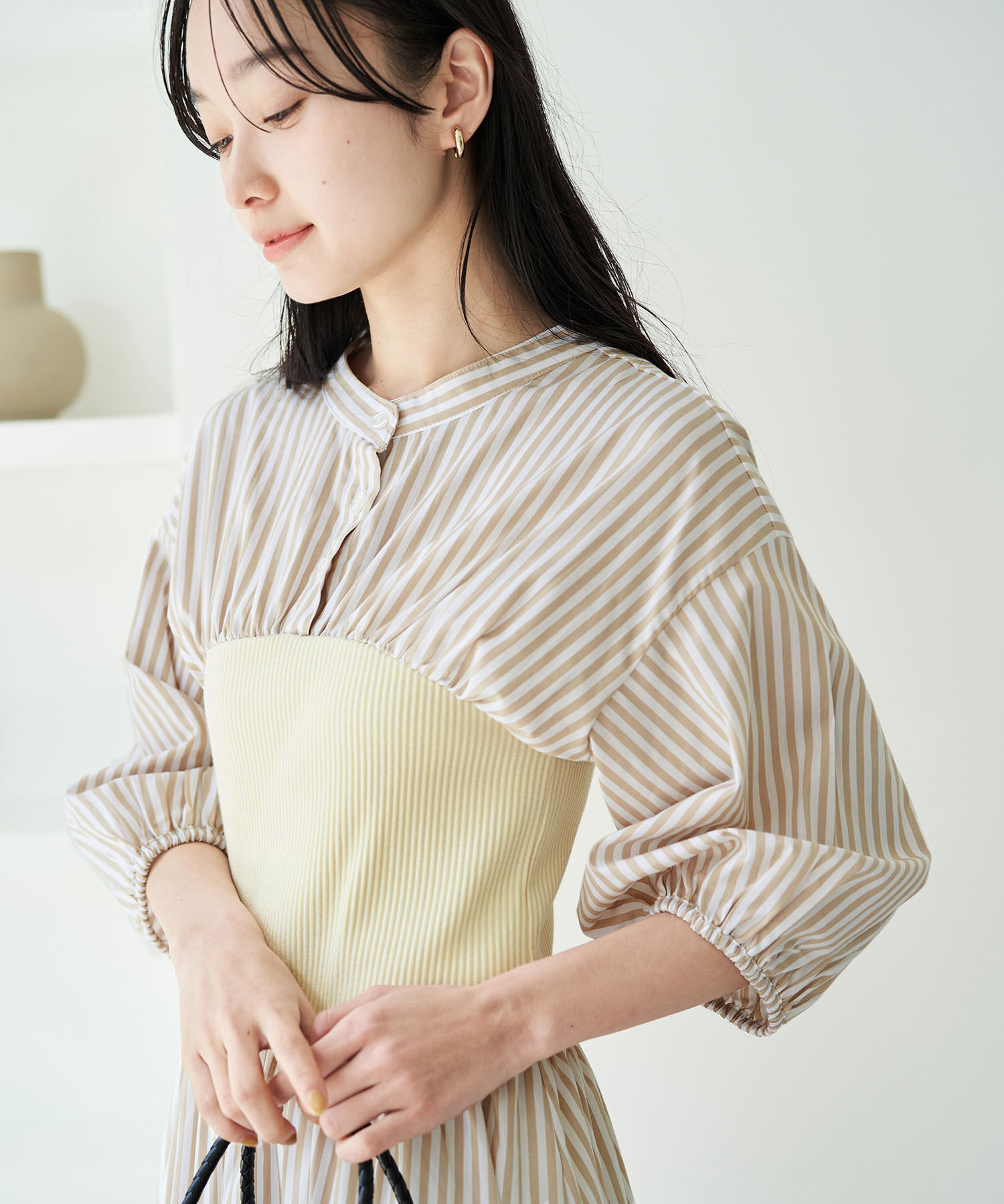 VIS「ストライプ＆無地ビスチェドッキングシャツワンピース」|その他|