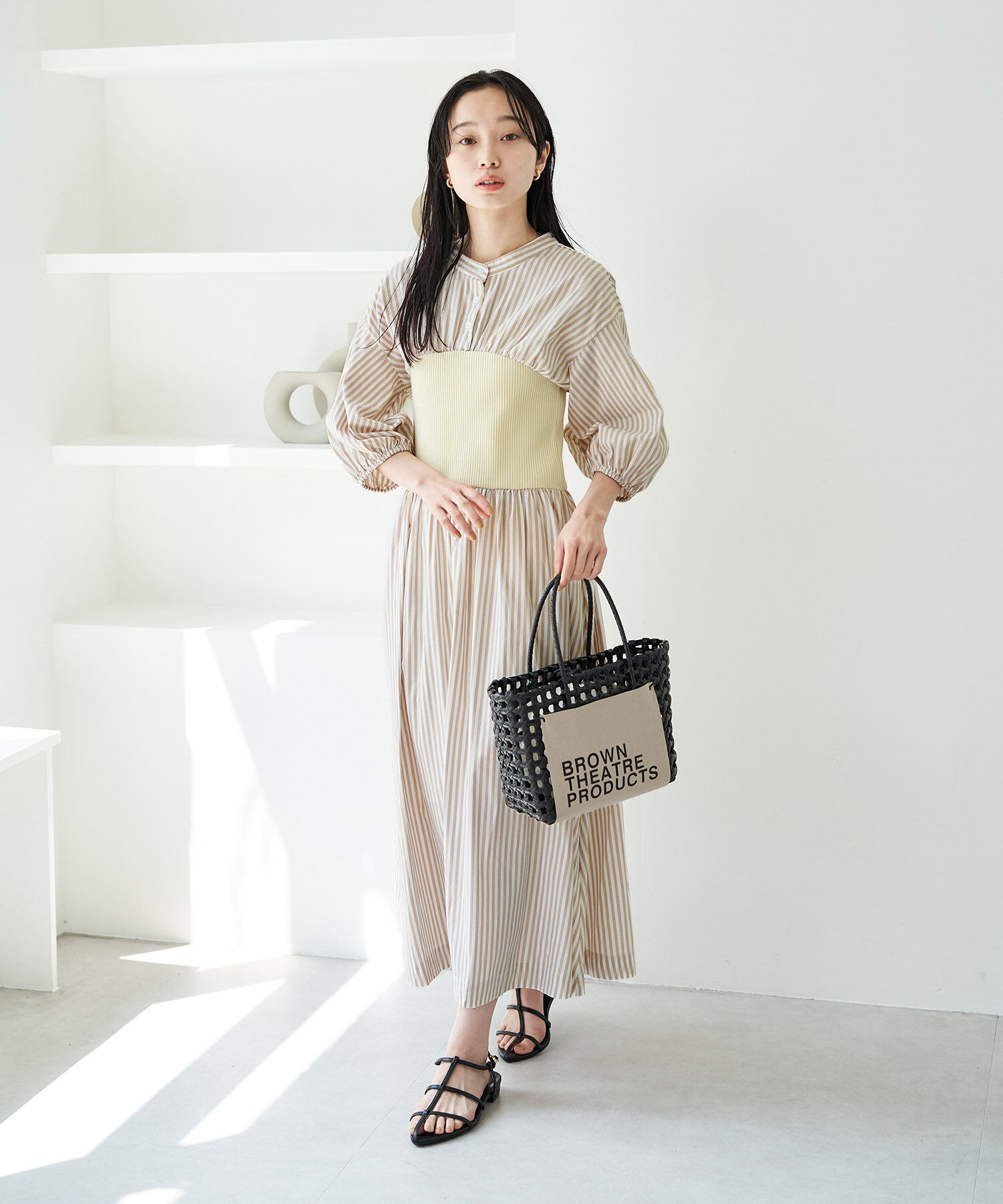 VIS「ストライプ＆無地ビスチェドッキングシャツワンピース」|その他|