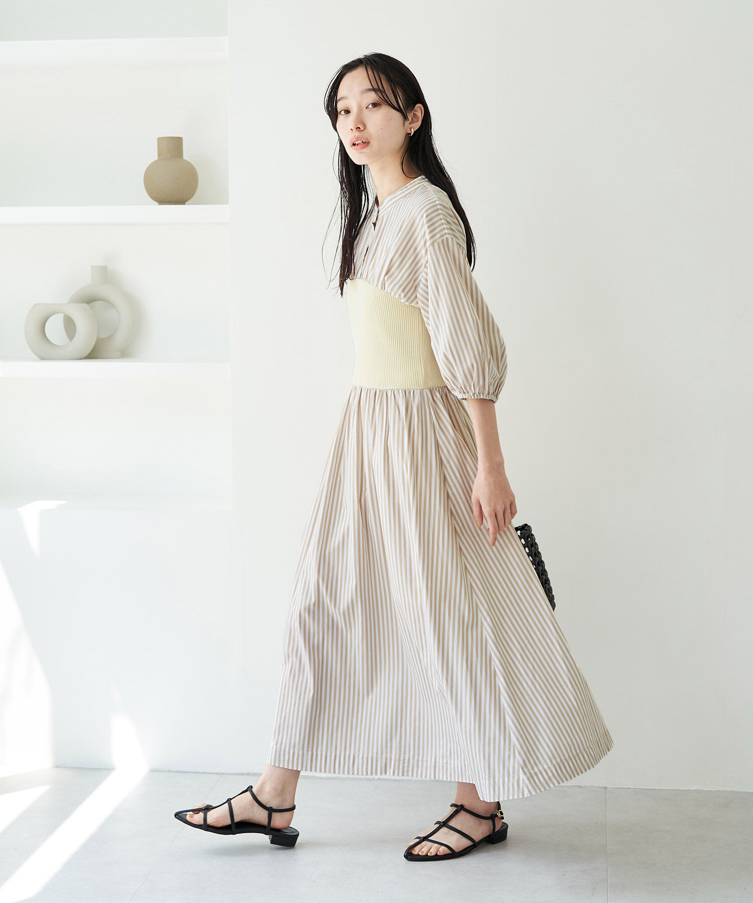 VIS「ストライプ＆無地ビスチェドッキングシャツワンピース」|その他|