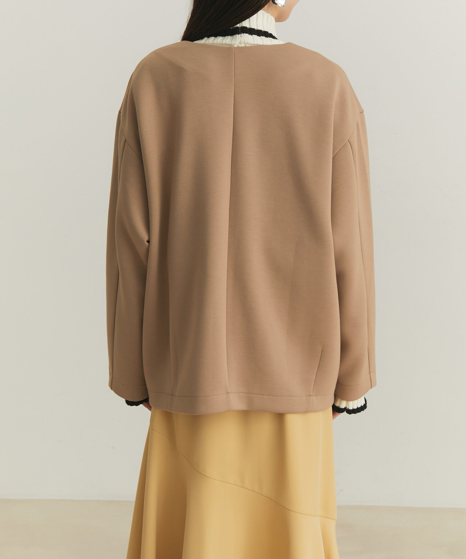 VIS「【スフレタッチシリーズ】【洗える】Vネックコクーンジャケット」|ノーカラージャケット|