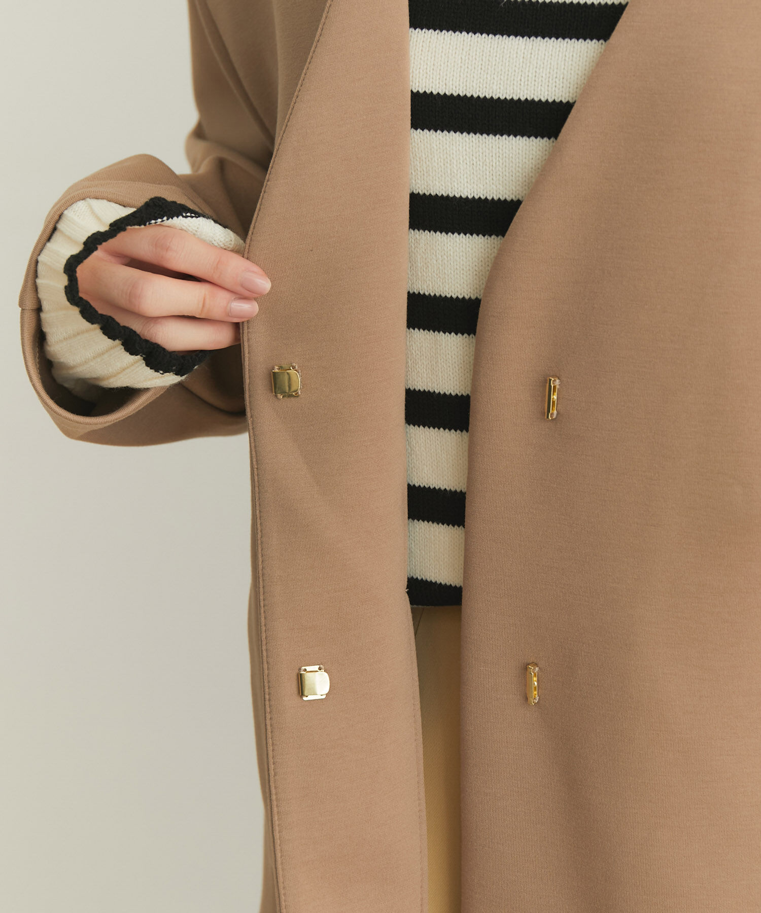 VIS「【スフレタッチシリーズ】【洗える】Vネックコクーンジャケット」|ノーカラージャケット|