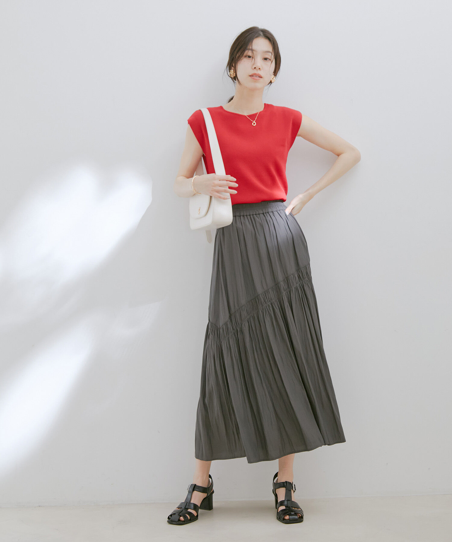 VIS「【セットアップ対応・洗える】アシンメトリーギャザーロングスカート」|スカート|