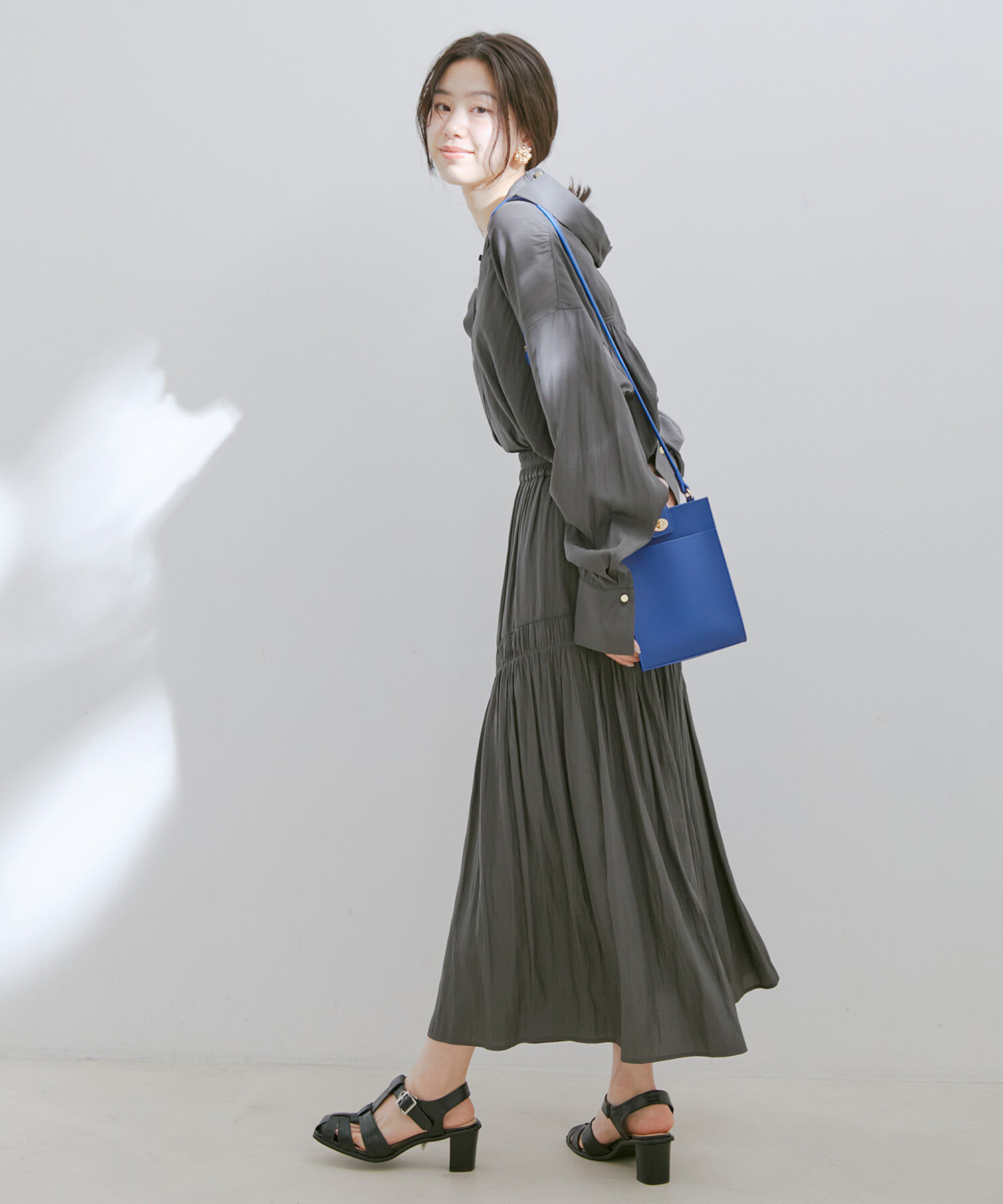 VIS「【セットアップ対応・洗える】アシンメトリーギャザーロングスカート」|スカート|