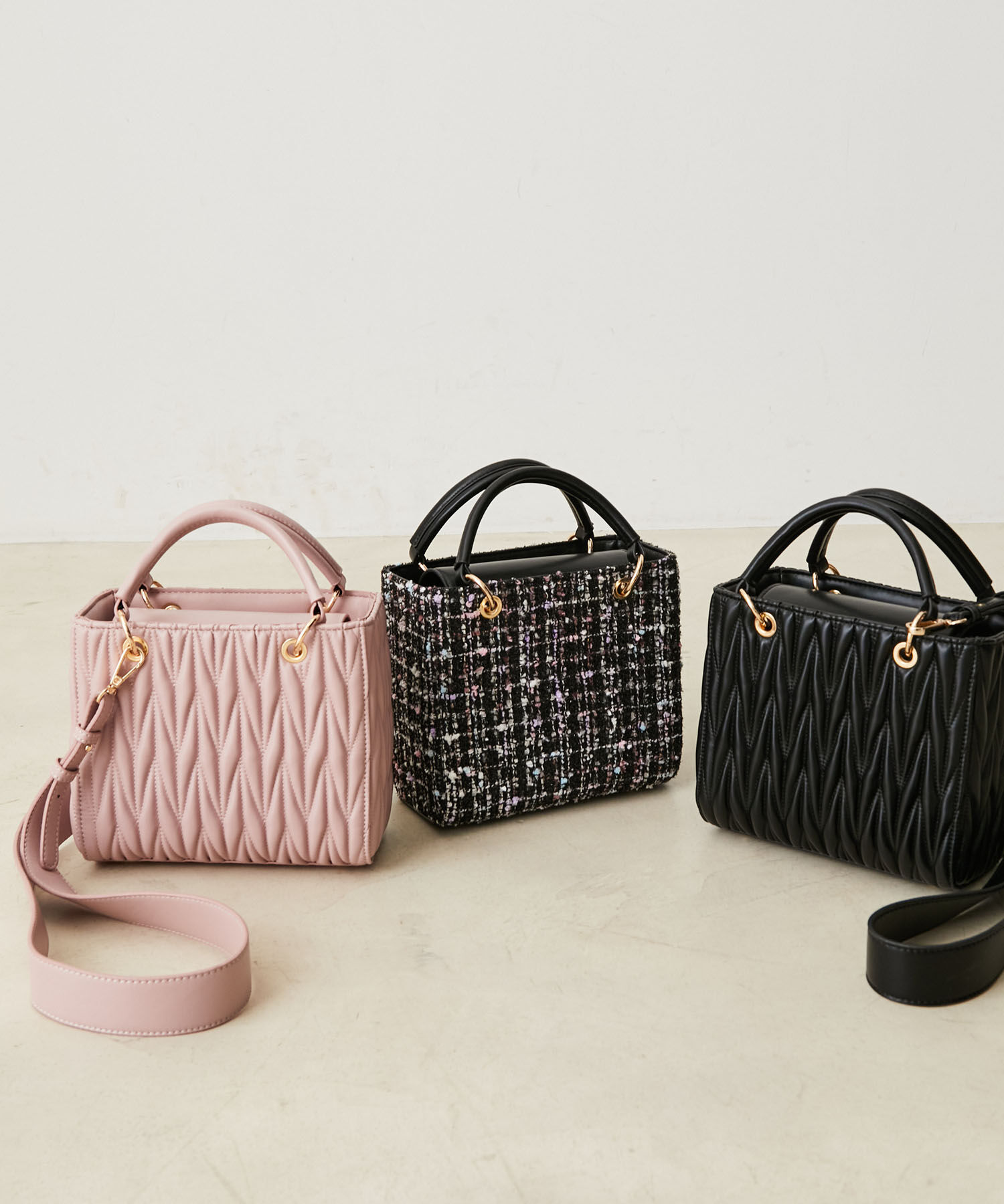 VIS「【2WAY】ツイード＆フェイクレザースクエアショルダーバッグ」|ショルダー・メッセンジャー|