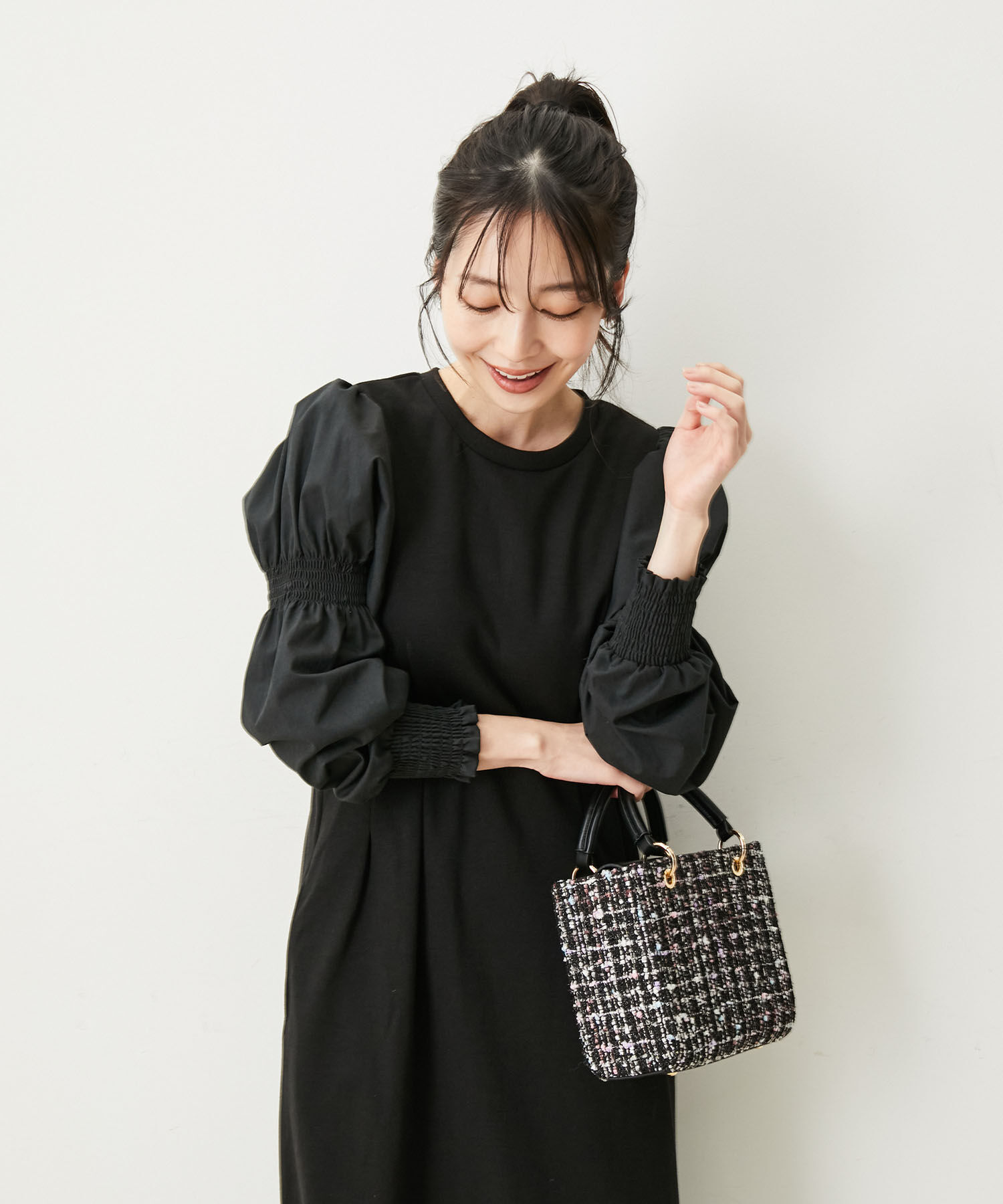 VIS「【2WAY】ツイード＆フェイクレザースクエアショルダーバッグ」|ショルダー・メッセンジャー|