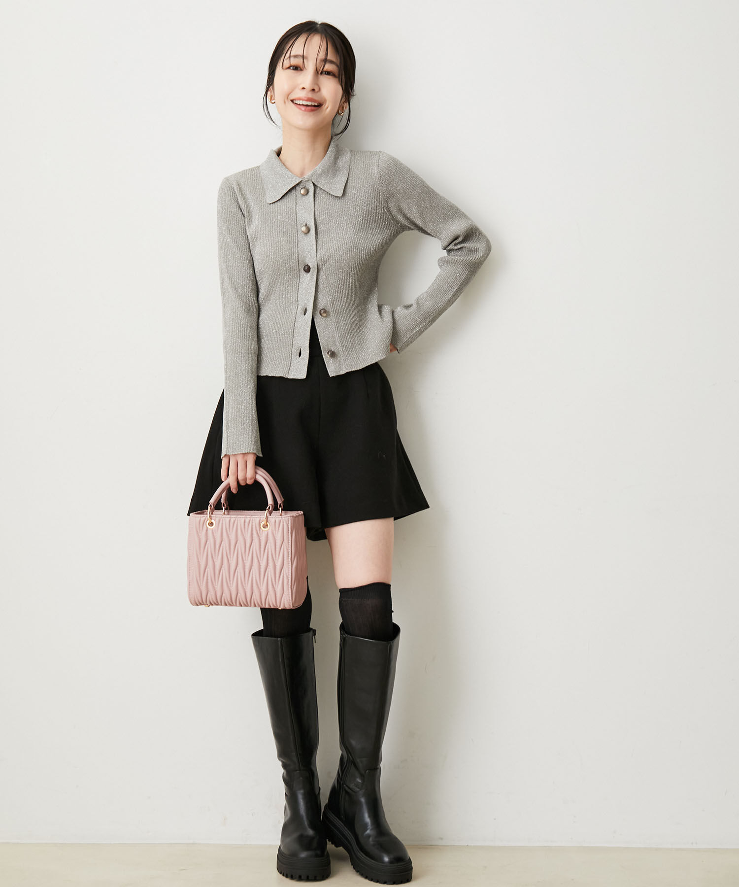 VIS「【2WAY】ツイード＆フェイクレザースクエアショルダーバッグ」|ショルダー・メッセンジャー|