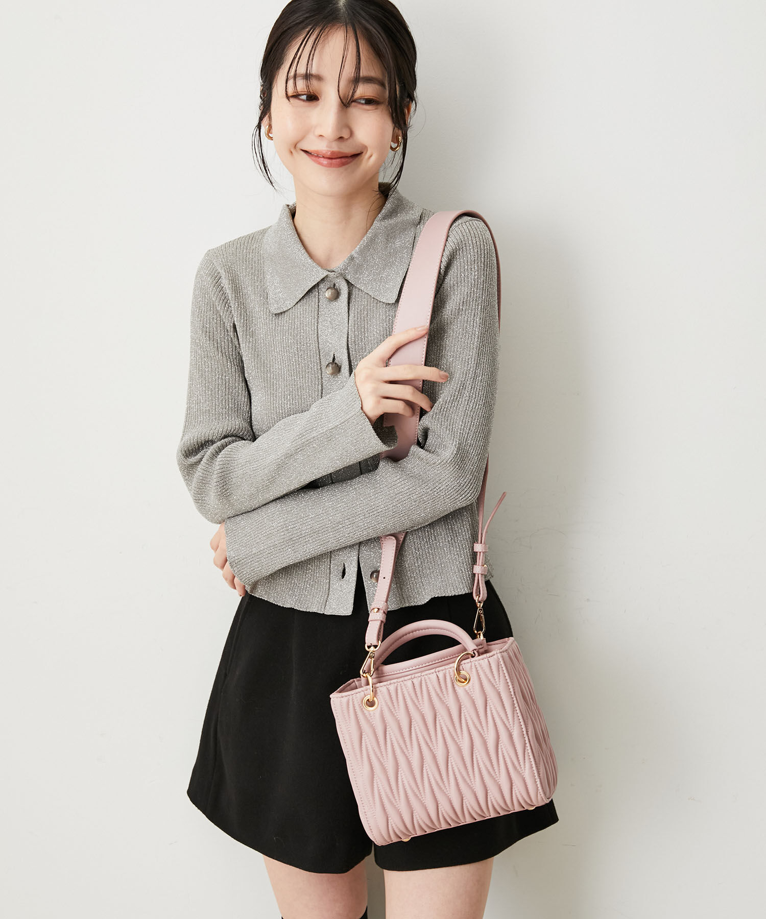 VIS「【2WAY】ツイード＆フェイクレザースクエアショルダーバッグ」|ショルダー・メッセンジャー|