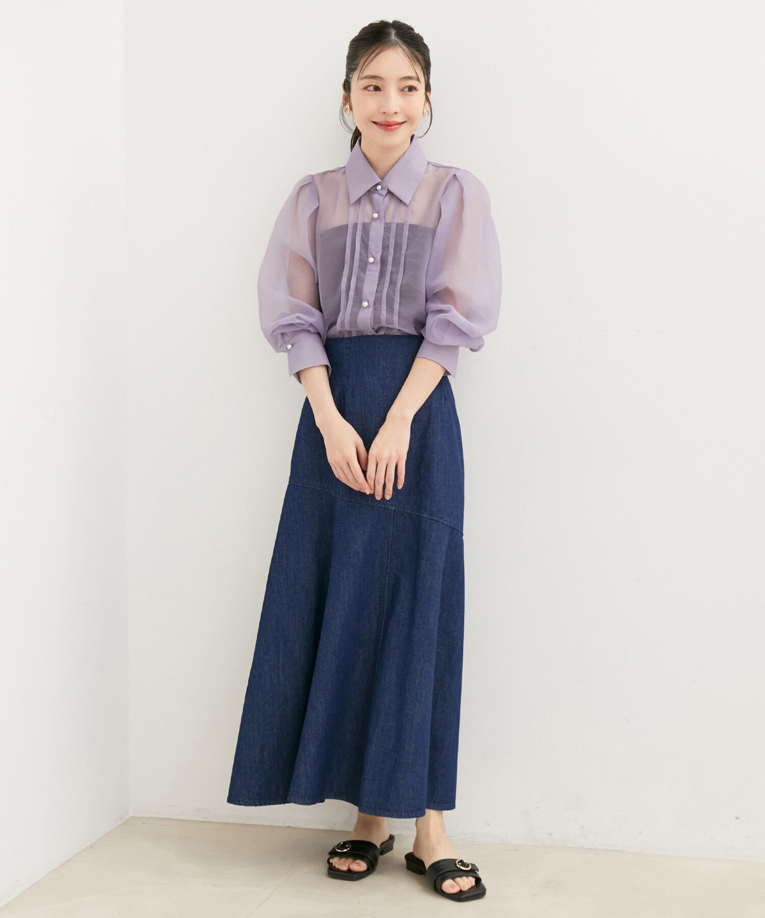 VIS「【洗える】シアーピンタック羽織ブラウス」|シャツ・ブラウス|