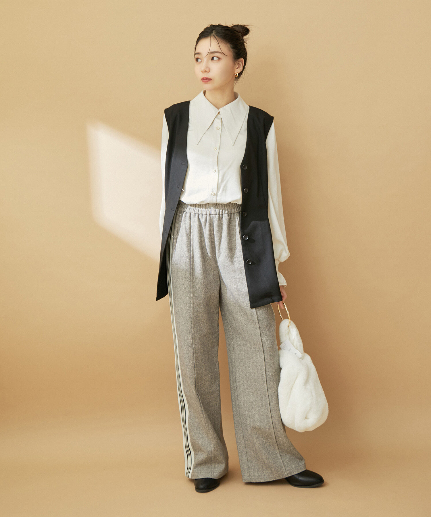 VIS「サイドライン入りワイドパンツ」|スラックス|