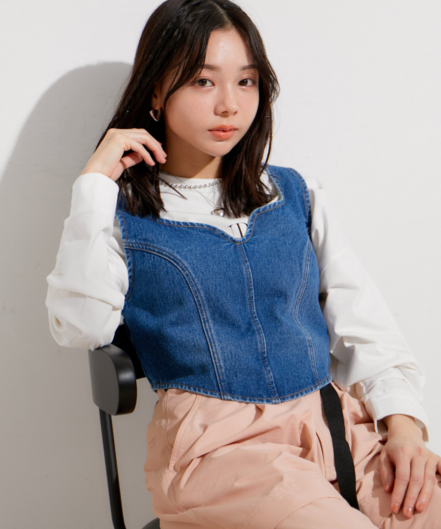 VIS「【セットアップ対応】切替ラインデニムビスチェ【洗える】」|ベスト・ジレ|