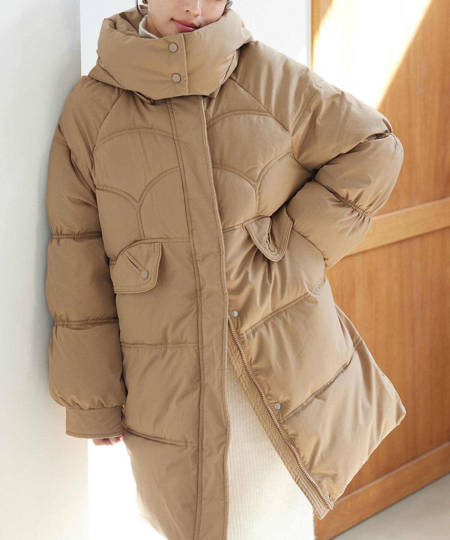 VIS「ダウンライク中綿フーテッドコート【WEB・アウトレット限定】」|ダウン|ベージュ(27)