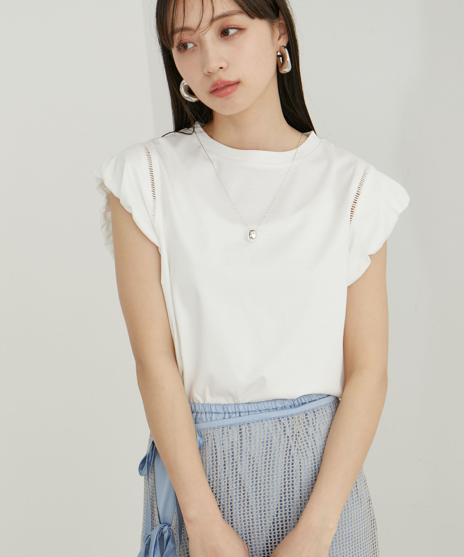 VIS「【洗える】シルケットポイントレースカットソー」|Tシャツ・カットソー|