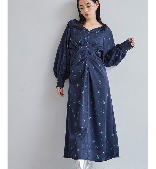 VIS「オリジナル花柄クリンクル加工ワンピース」|ワンピース|ネイビー系(41)