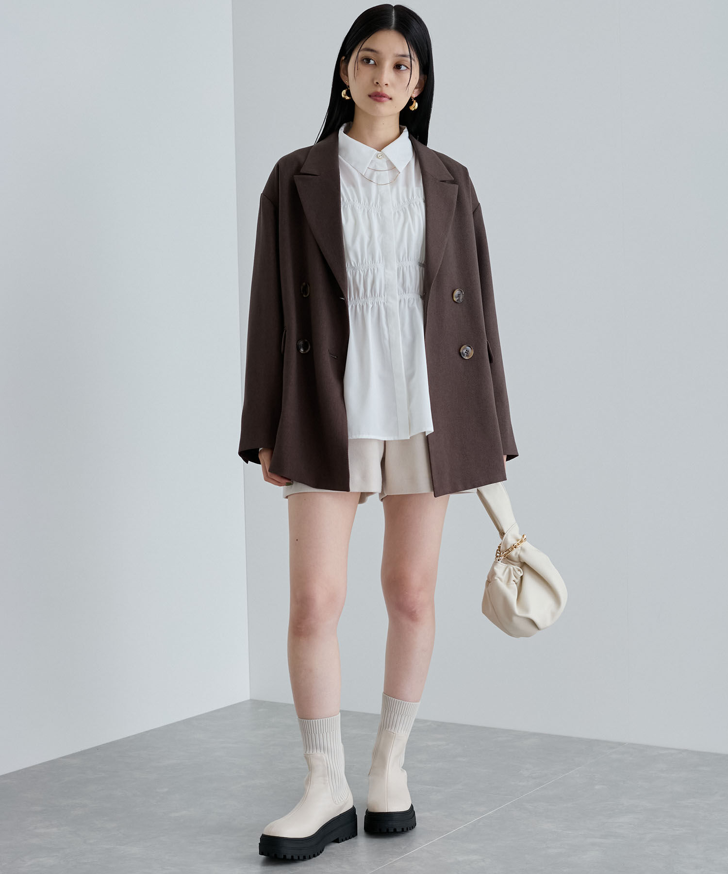 VIS「【洗える】シャーリングデザインシャツ」|シャツ・ブラウス|