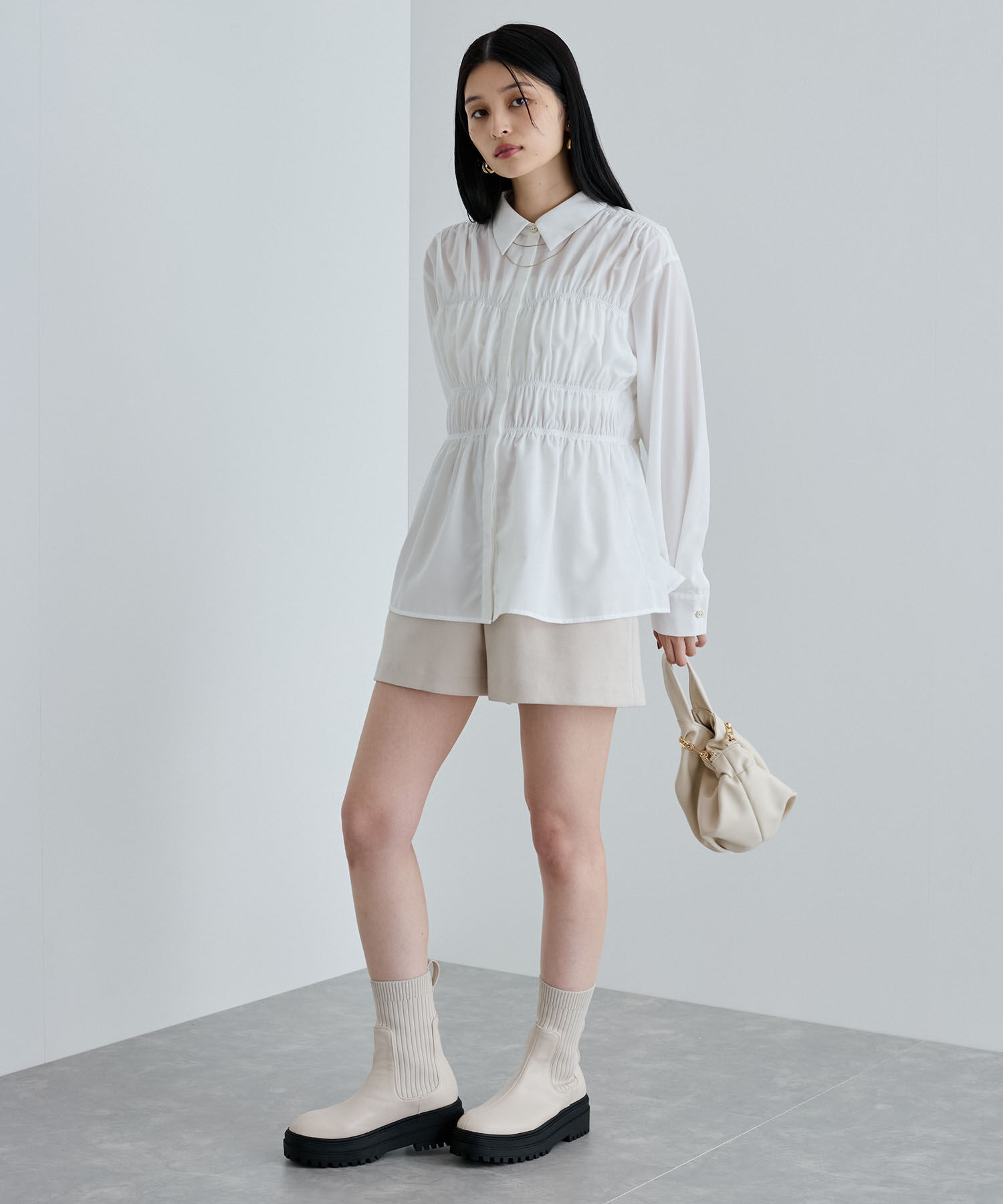 VIS「【洗える】シャーリングデザインシャツ」|シャツ・ブラウス|