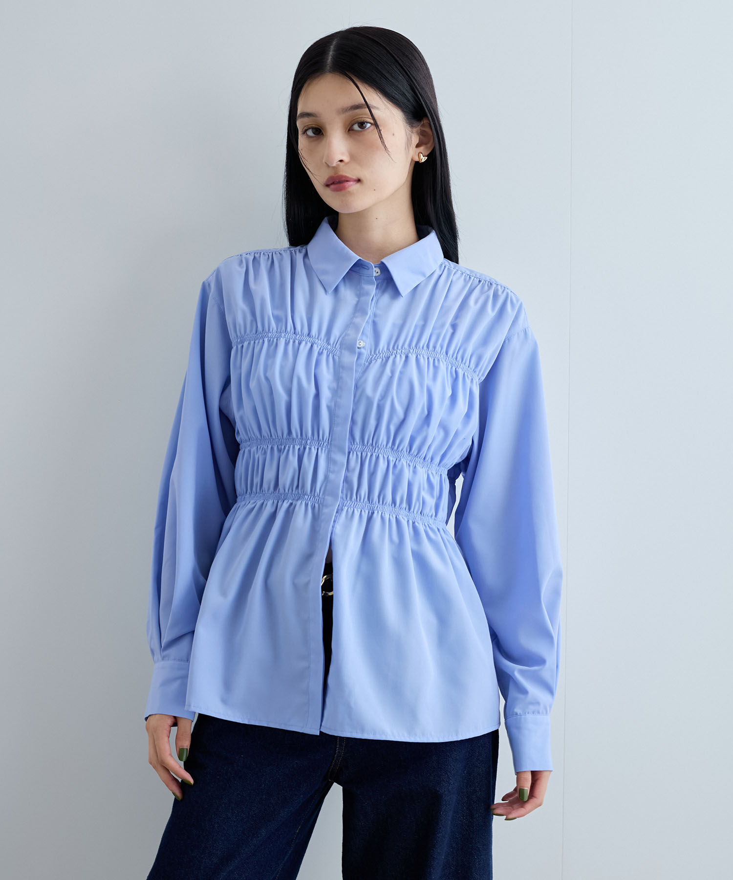 VIS「【洗える】シャーリングデザインシャツ」|シャツ・ブラウス|