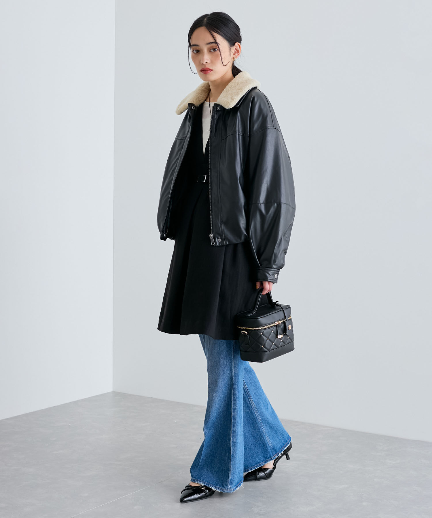 VIS「【エコファー取外し可能】合皮中綿ブルゾン」|ブルゾン・スタジャン|