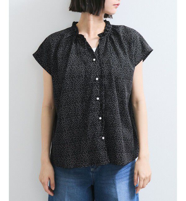 VIS「【WEB限定】ドットフリルネックブラウス/通勤対応」|シャツ・ブラウス|