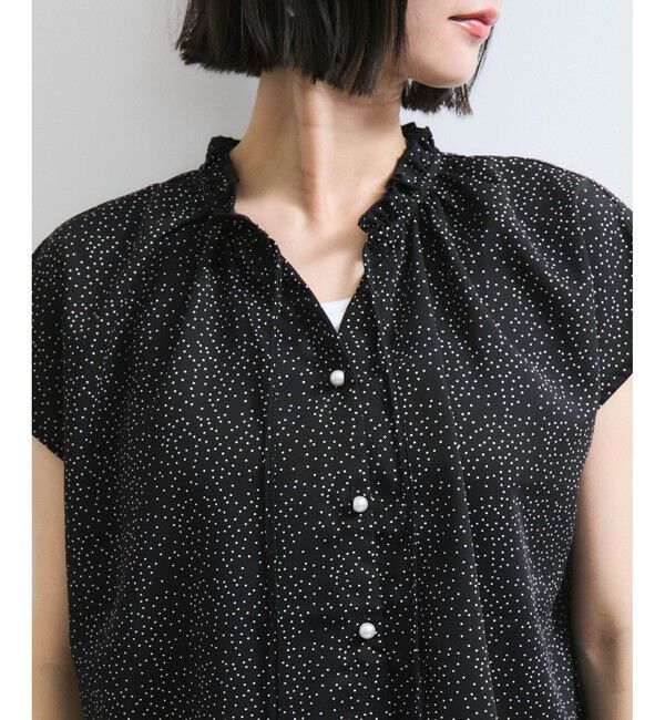 VIS「【WEB限定】ドットフリルネックブラウス/通勤対応」|シャツ・ブラウス|