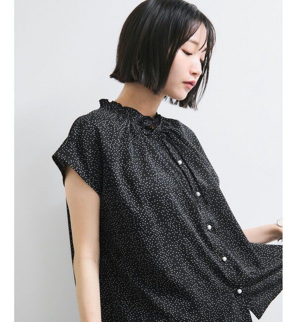 VIS「【WEB限定】ドットフリルネックブラウス/通勤対応」|シャツ・ブラウス|