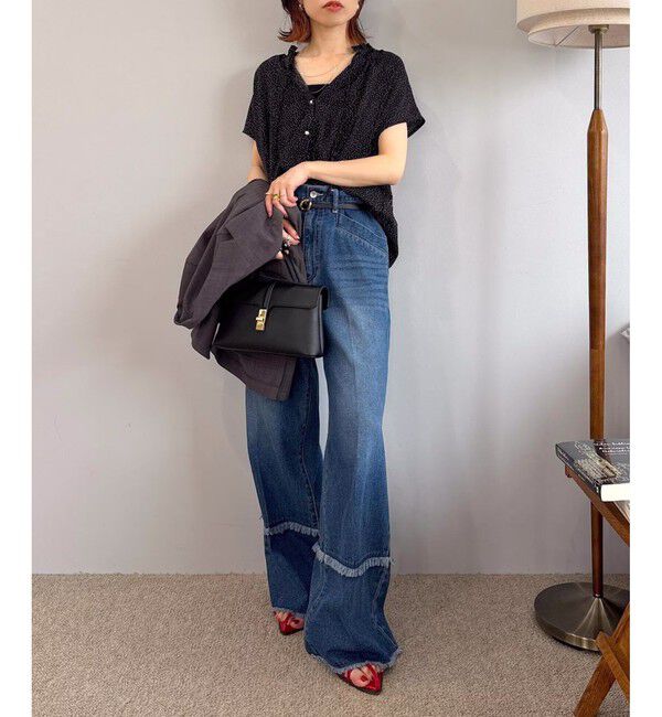 VIS「【WEB限定】ドットフリルネックブラウス/通勤対応」|シャツ・ブラウス|