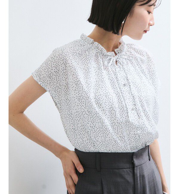 VIS「【WEB限定】ドットフリルネックブラウス/通勤対応」|シャツ・ブラウス|ホワイト系(11)