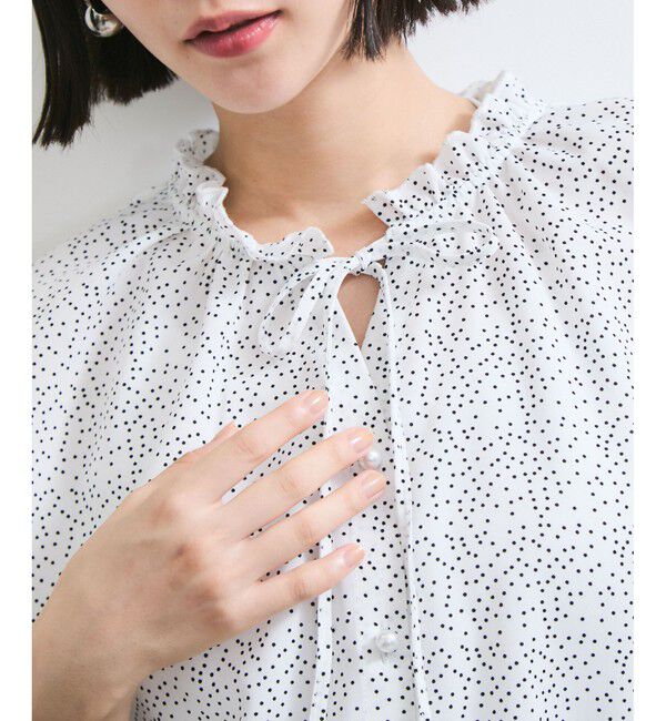 VIS「【WEB限定】ドットフリルネックブラウス/通勤対応」|シャツ・ブラウス|