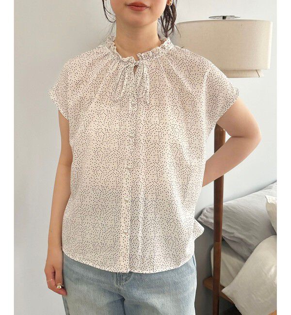 VIS「【WEB限定】ドットフリルネックブラウス/通勤対応」|シャツ・ブラウス|