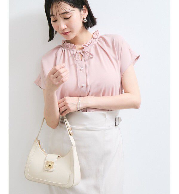 VIS「【WEB限定】ドットフリルネックブラウス/通勤対応」|シャツ・ブラウス|ピンク(63)