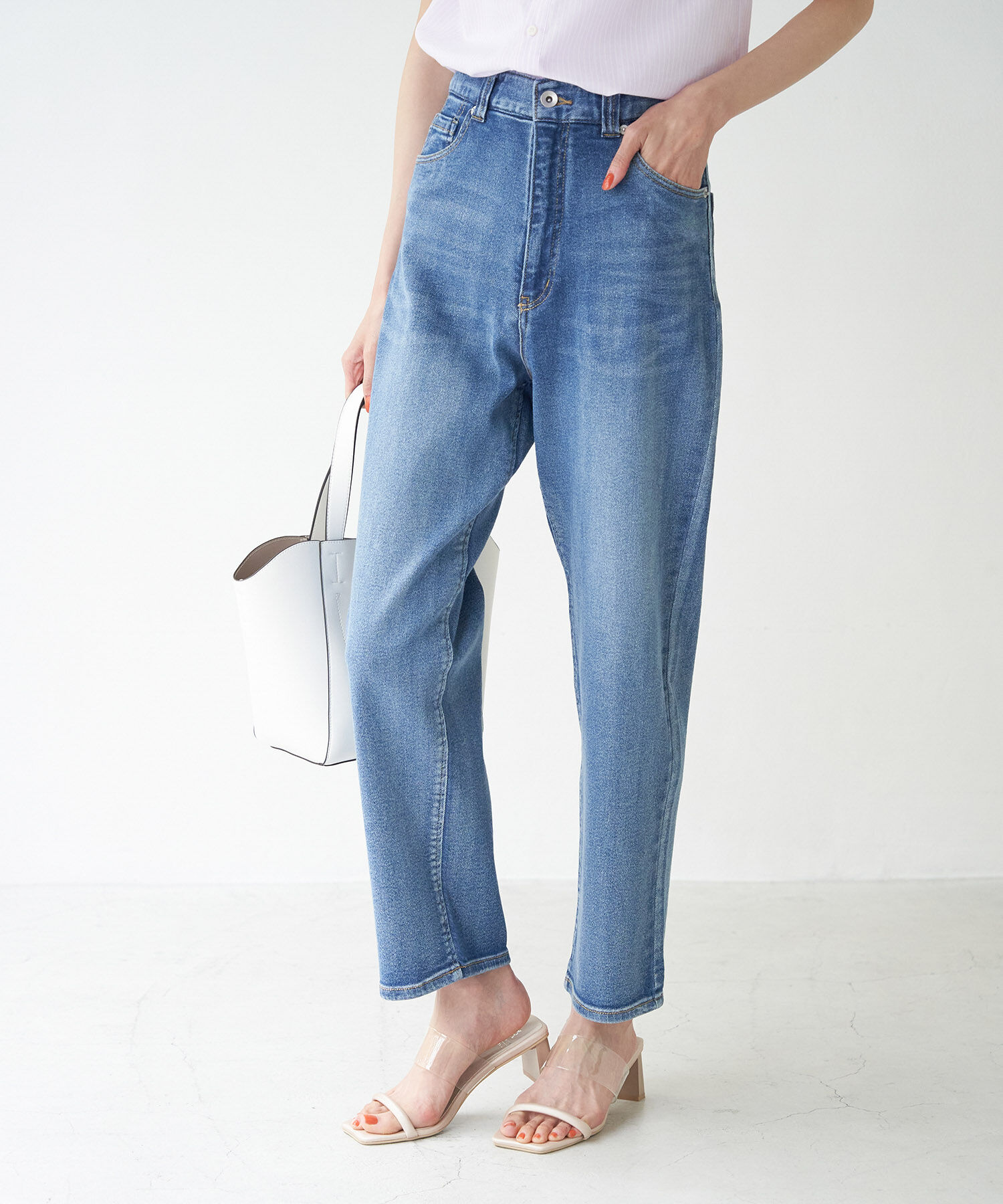 Rope&rsquo;Picnic「ハイライズマムジーンズ」|デニム|ネイビー(40)