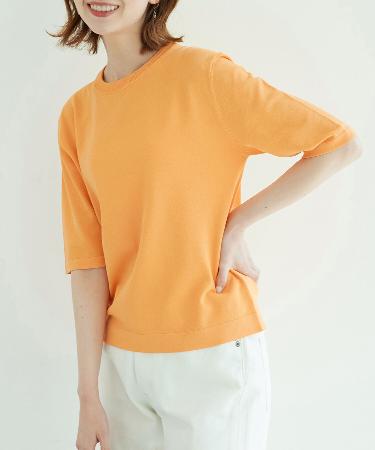 Rope&rsquo;Picnic「天竺編みハーフスリーブトップス」|ニット・セーター|オレンジ系(74)