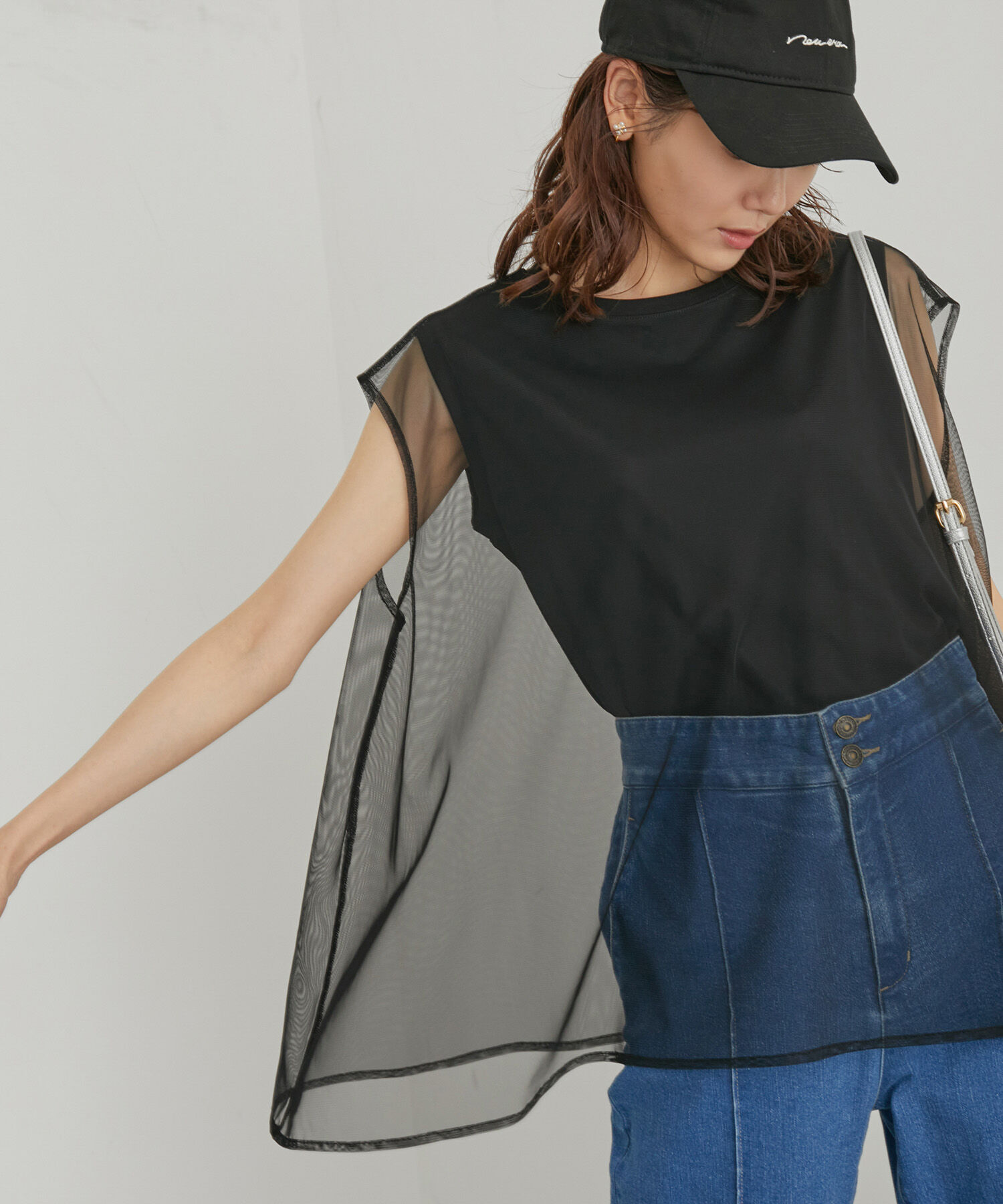 Rope&rsquo;Picnic「チュールカットトップス」|Tシャツ・カットソー|ブラック(01)