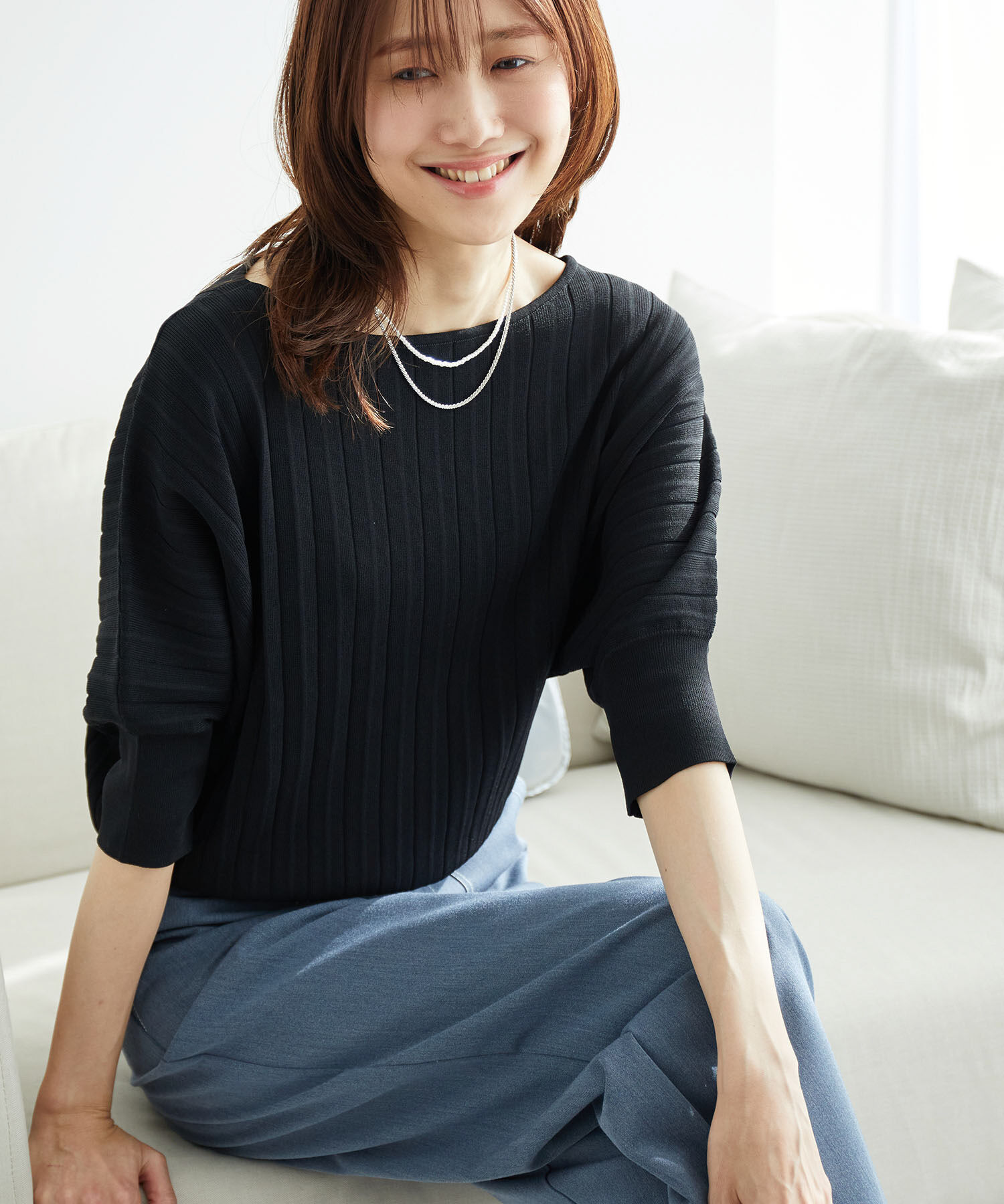 Rope&rsquo;Picnic「プリーツドルマンニットプルオーバー/UVカット・洗濯機OK」|ニット・セーター|