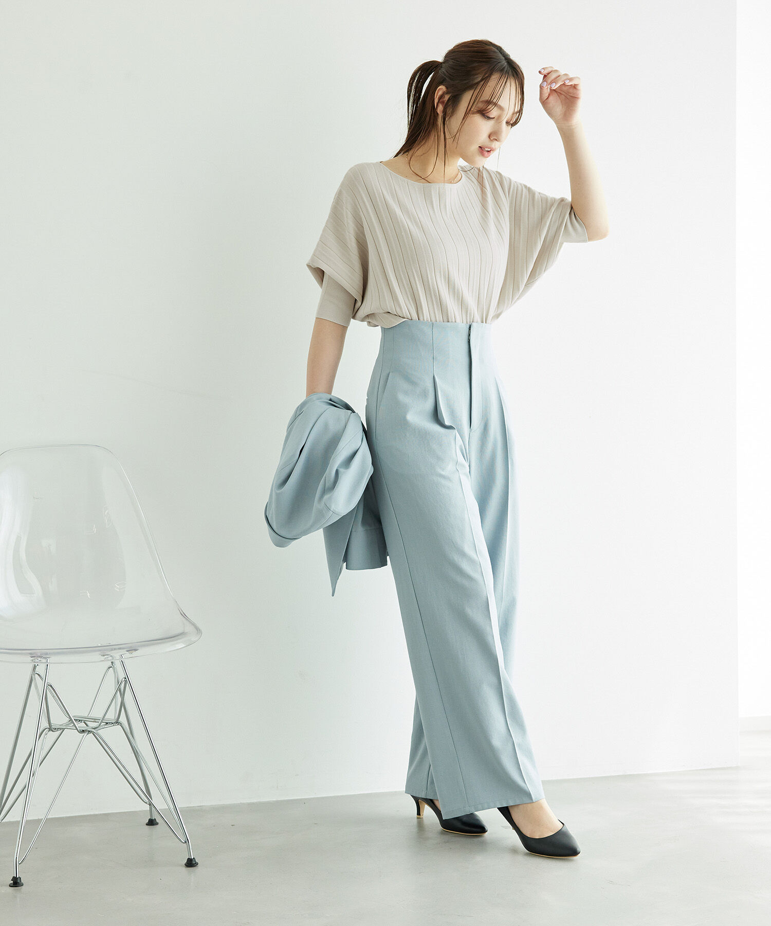 Rope&rsquo;Picnic「プリーツドルマンニットプルオーバー/UVカット・洗濯機OK」|ニット・セーター|