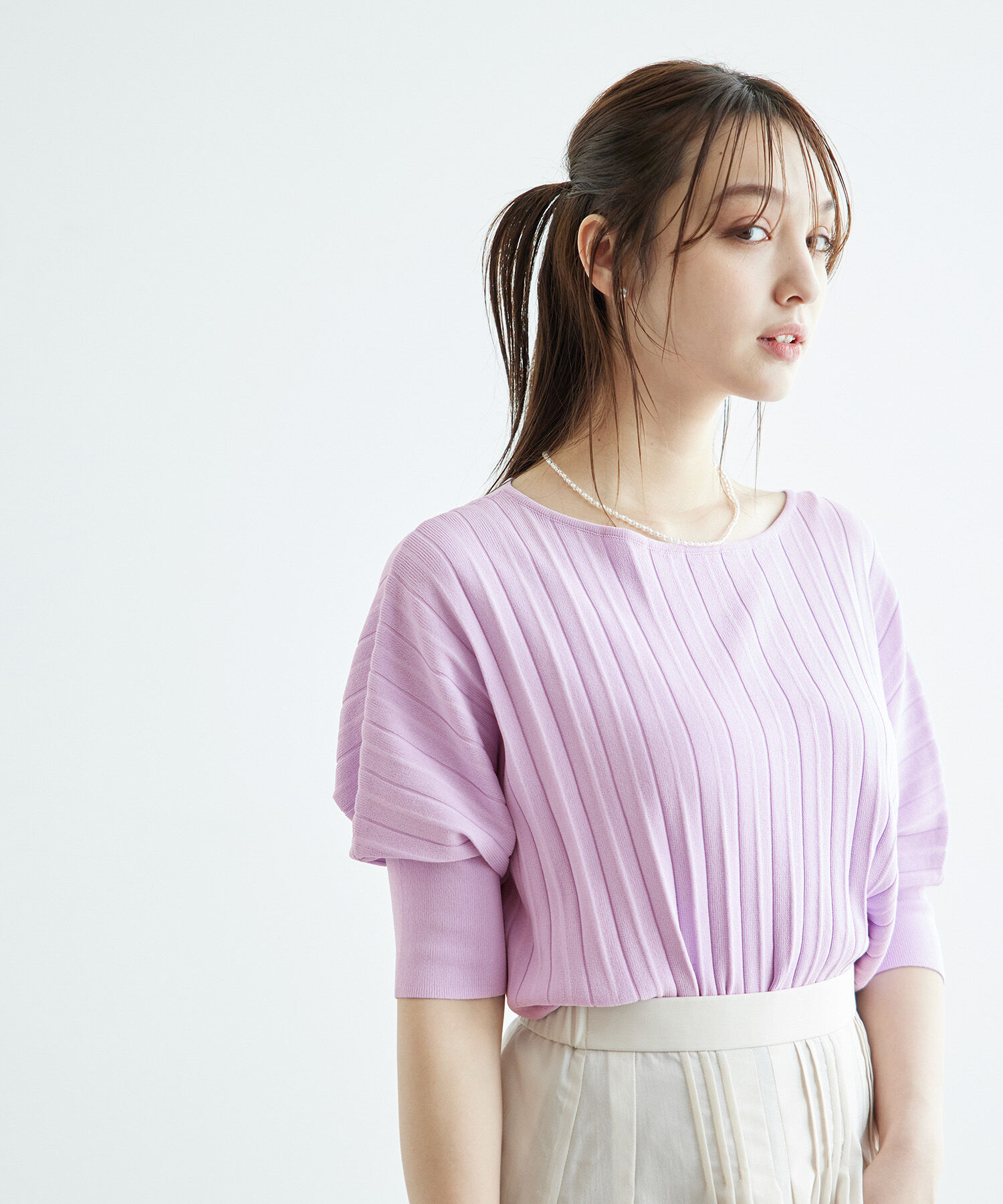 Rope&rsquo;Picnic「プリーツドルマンニットプルオーバー/UVカット・洗濯機OK」|ニット・セーター|