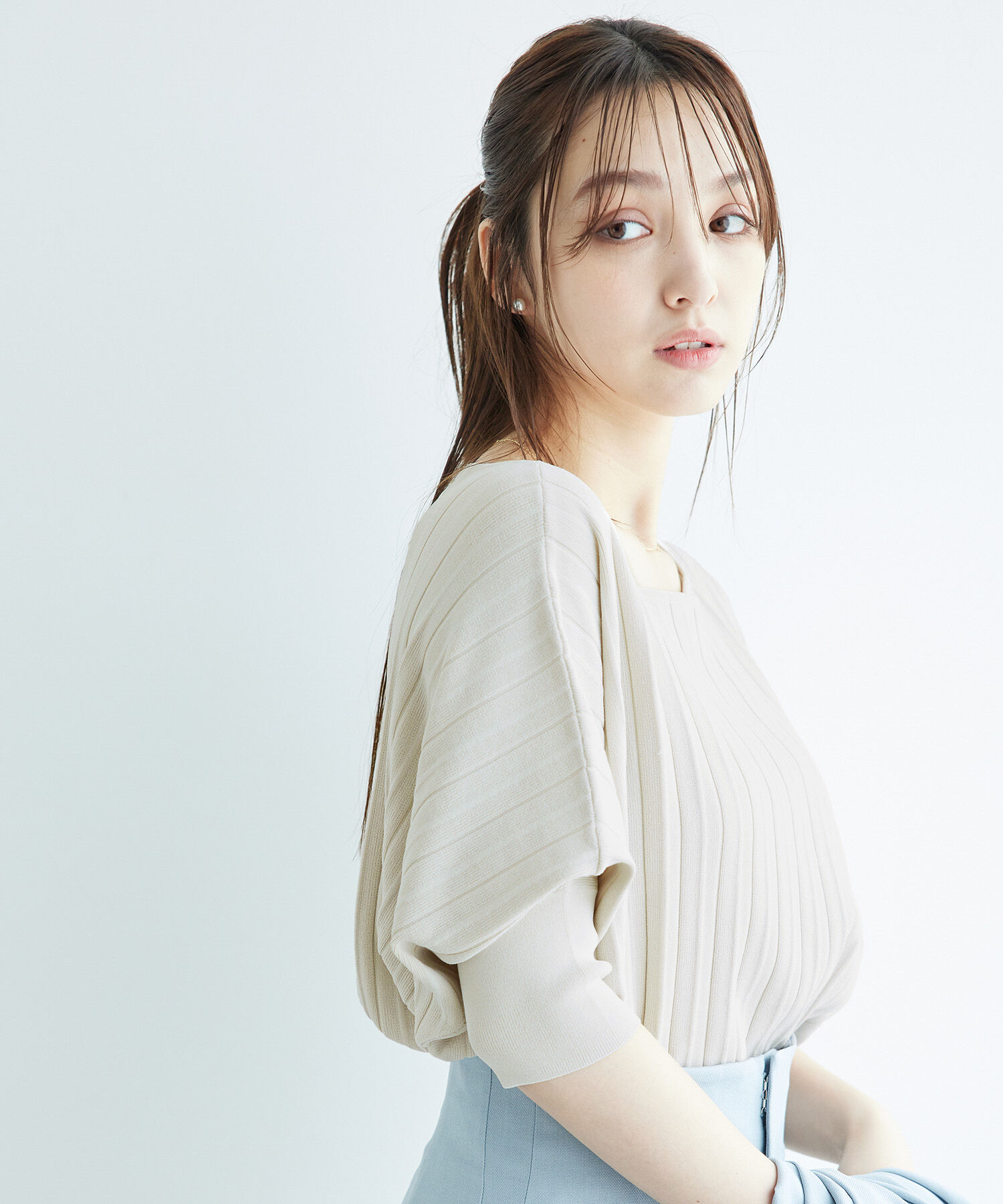 Rope&rsquo;Picnic「プリーツドルマンニットプルオーバー/UVカット・洗濯機OK」|ニット・セーター|