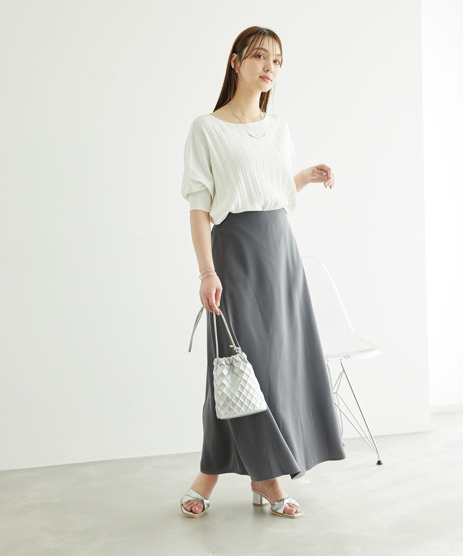 Rope&rsquo;Picnic「プリーツドルマンニットプルオーバー/UVカット・洗濯機OK」|ニット・セーター|