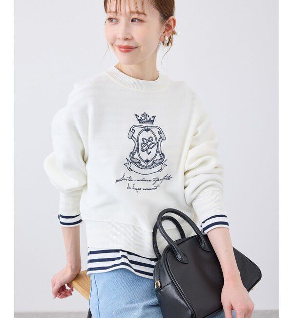 Rope&rsquo;Picnic「スウェットライク刺繍ニットプルオーバー/リンクコーデ」|ニット・セーター|