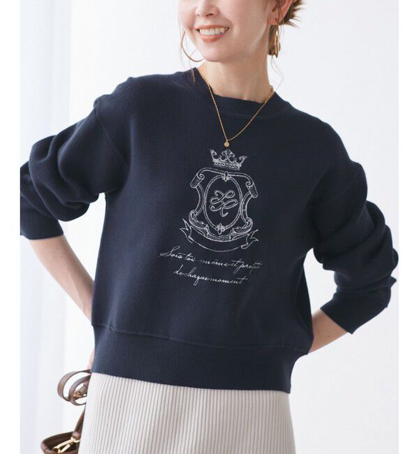 Rope&rsquo;Picnic「スウェットライク刺繍ニットプルオーバー/リンクコーデ」|ニット・セーター|ネイビー(40)