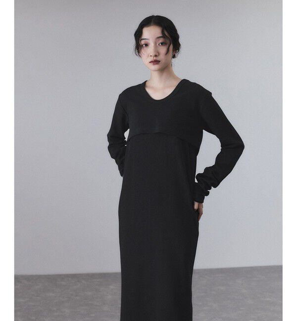 ADAM ET ROPE'「【サステナブル】Wフェイスジャージーセットワンピース」|ワンピース|ブラック(01)