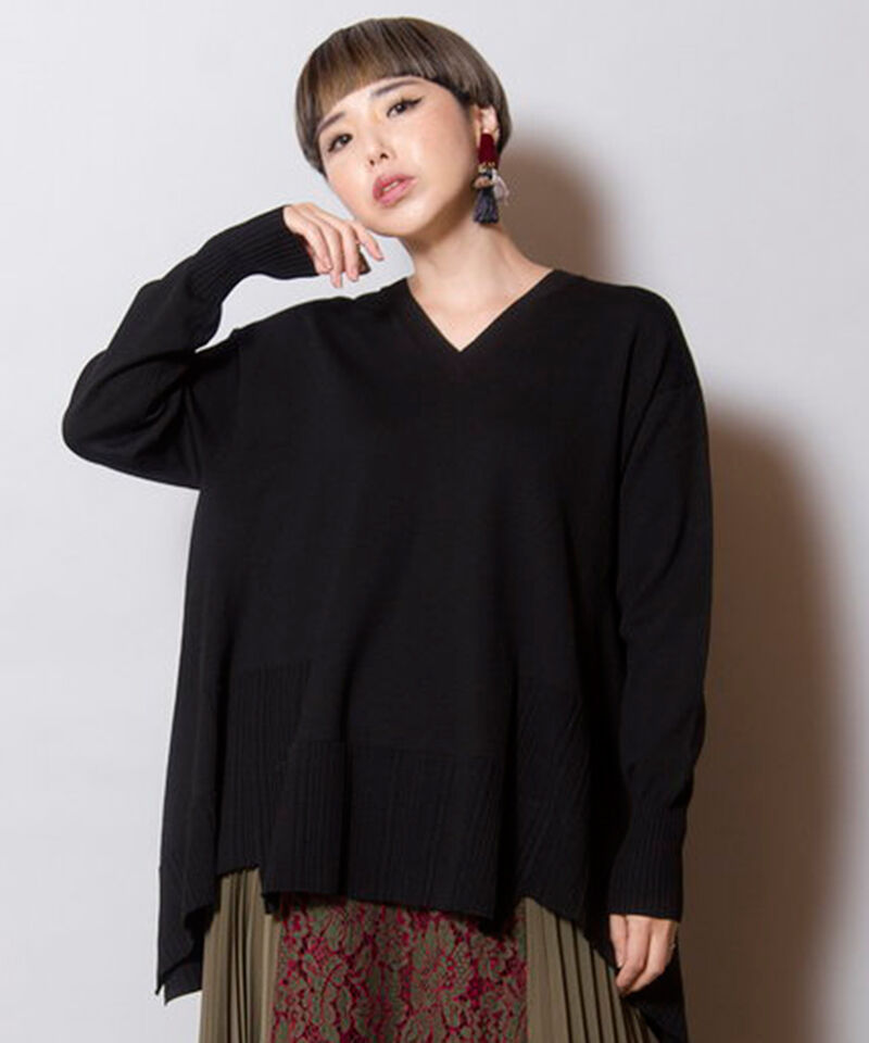  「サイドフレアーニットプルオーバー」|ニット・セーター|BLACK