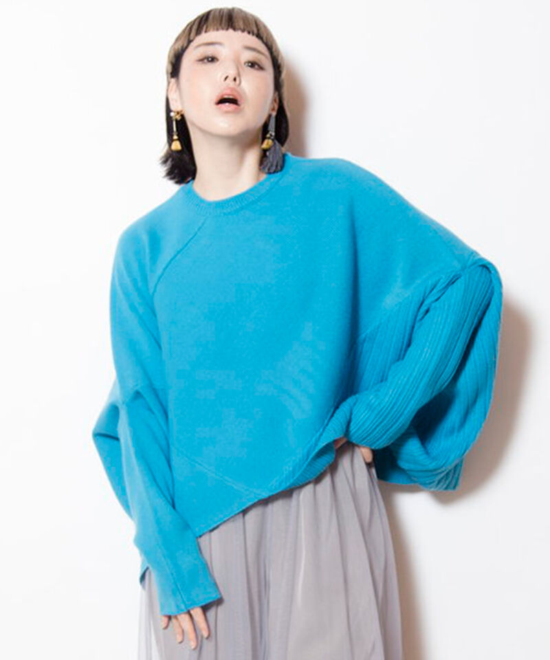  「変形ニットプルオーバー」|ニット・セーター|BLUE