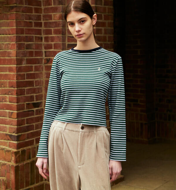 GYMPHLEX「Gymphlex | ストライプリブ クルーネック長袖Tシャツ WOMEN」|Tシャツ・カットソー|