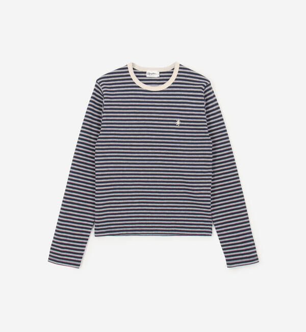GYMPHLEX「Gymphlex | ストライプリブ クルーネック長袖Tシャツ WOMEN」|Tシャツ・カットソー|NAVY系1